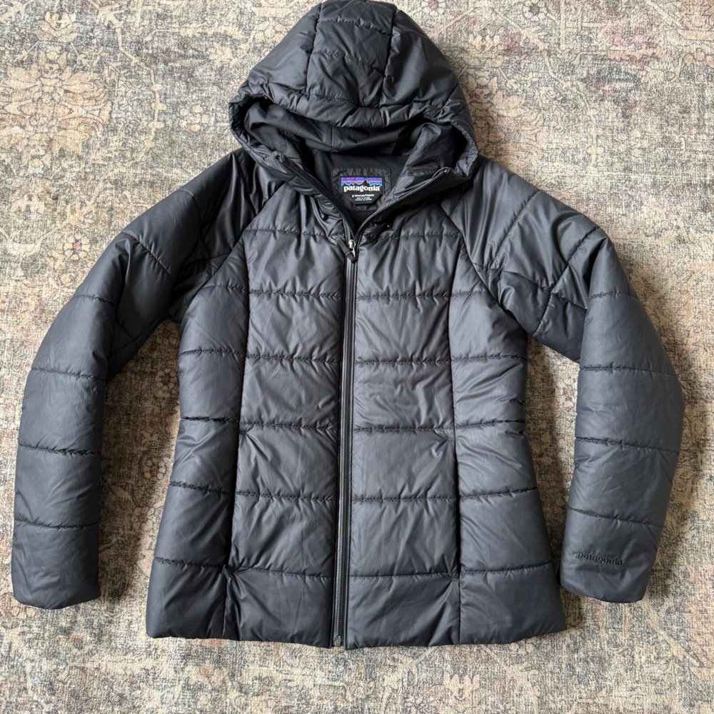 Patagonia Womens Transitional Jacket Hooded Black Quilted Puffer Small